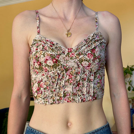 Floral Corset Crop Top with Built in Bra, XS