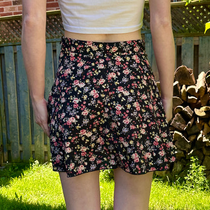 Black Floral Mini Skirt, S