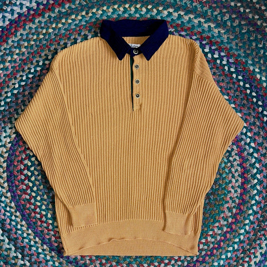 Yellow Sweater with Blue Corduroy Collar, XL - Cherry Buzz