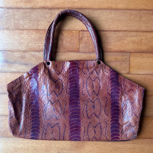 Brown Leather Snake Skin Pattern Embossed Purse