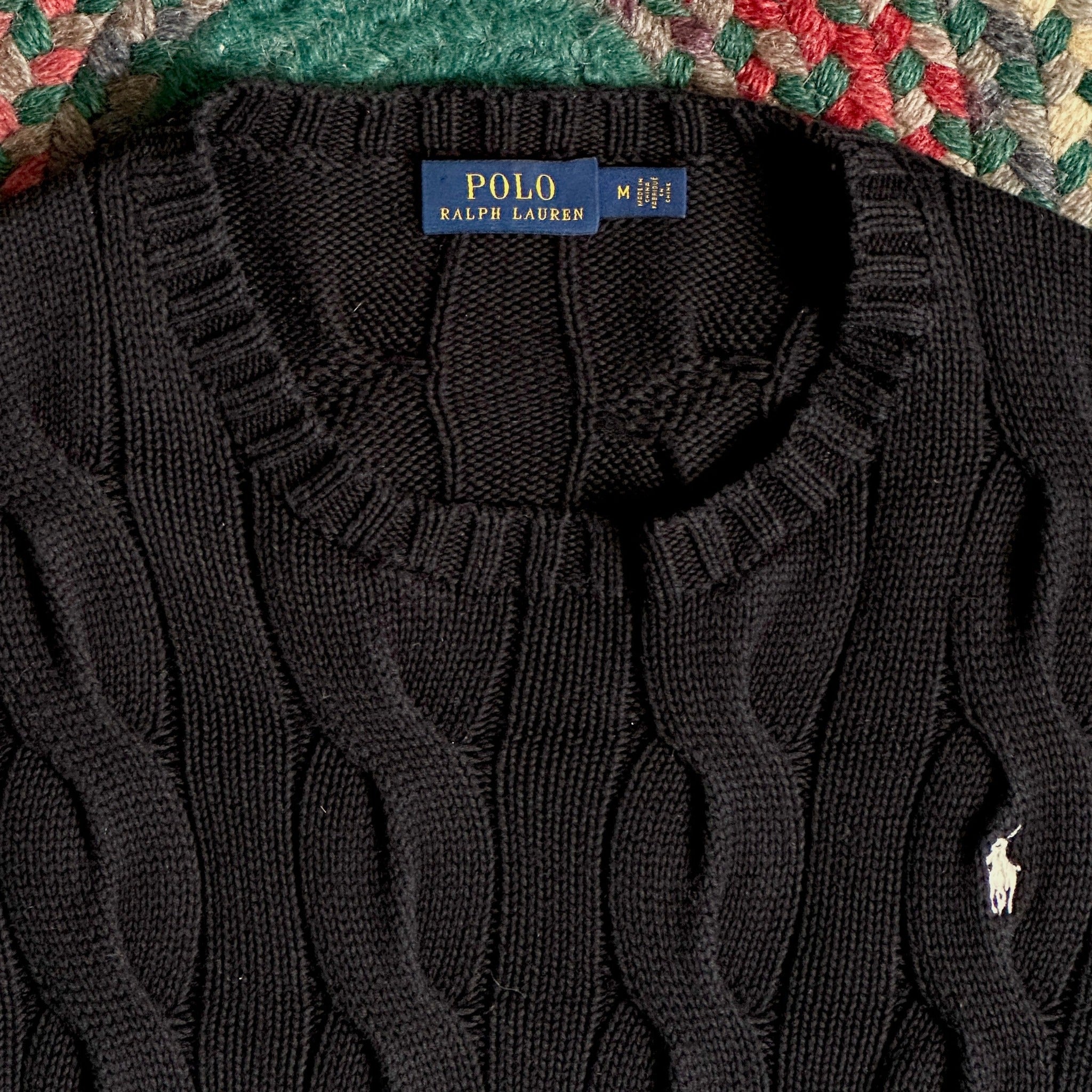 Polo Black Cable Knit Sweater, M