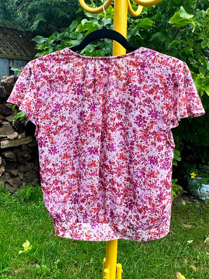 Banana Republic Pink Floral Wrap Top, S - Cherry Buzz