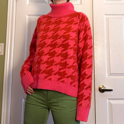 MNG Hounds Tooth Sweater, XL - Cherry Buzz