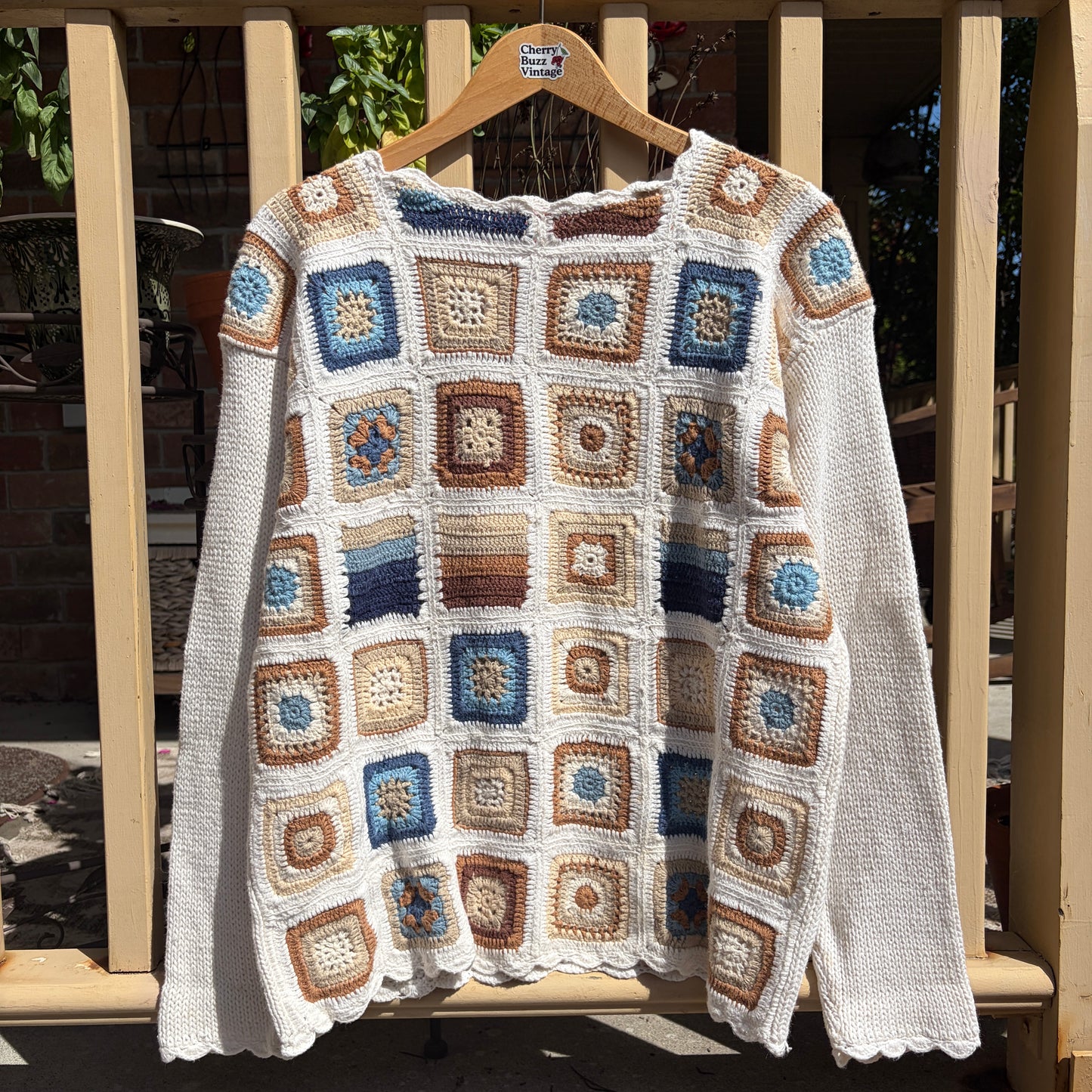 Granny Square Crochet Sweater, M
