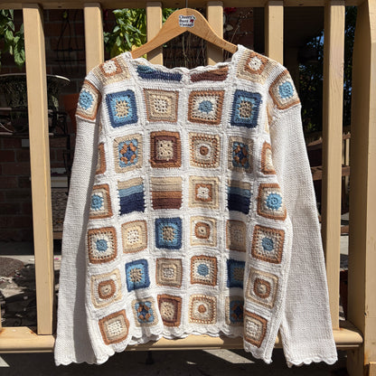 Granny Square Crochet Sweater, M
