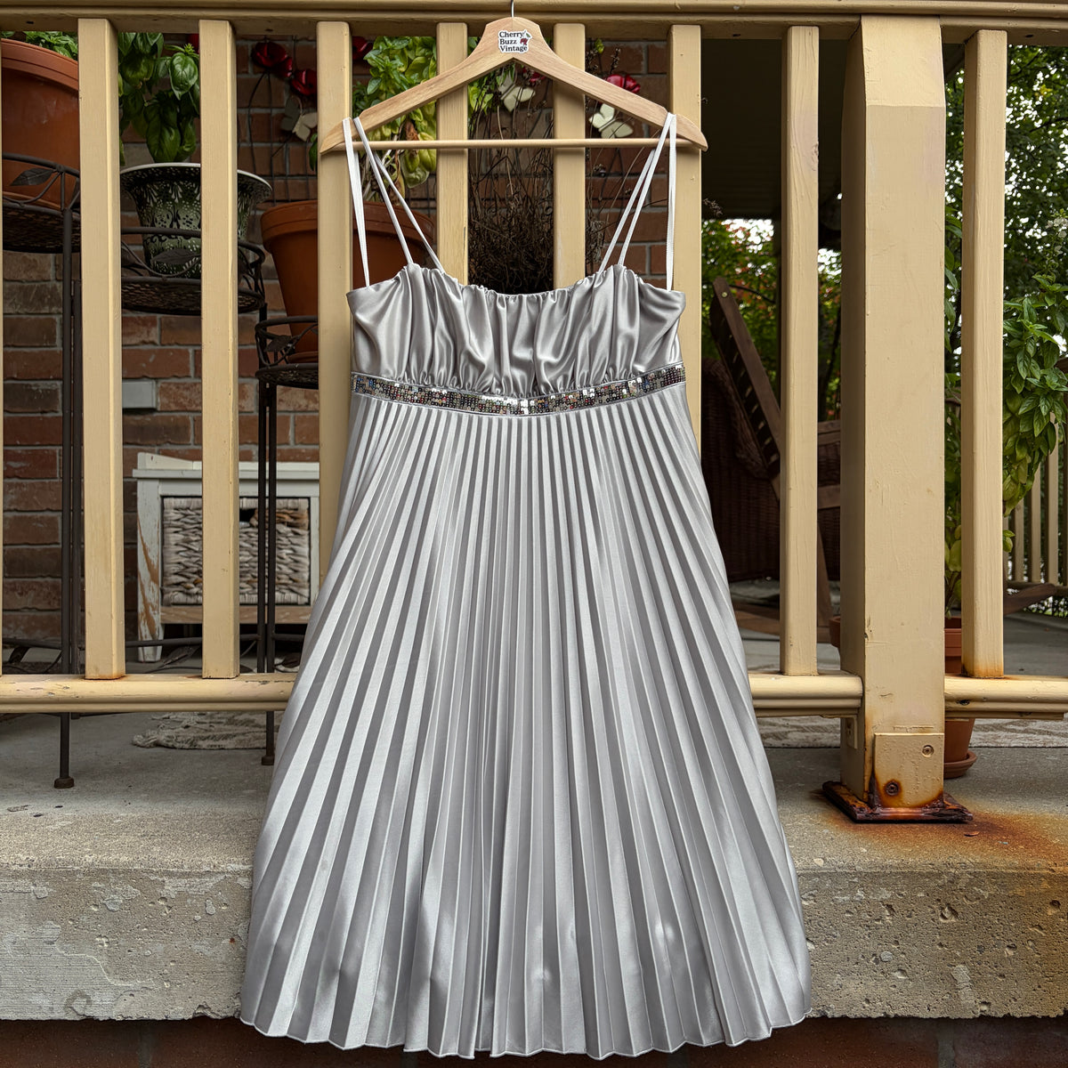 Silver Pleated Cocktail Dress, M
