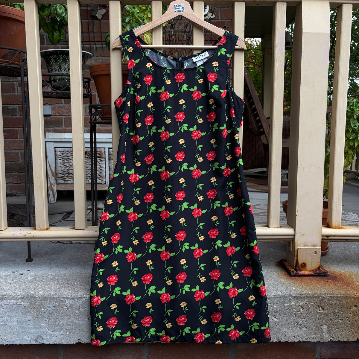 Black Floral Midi Dress, L