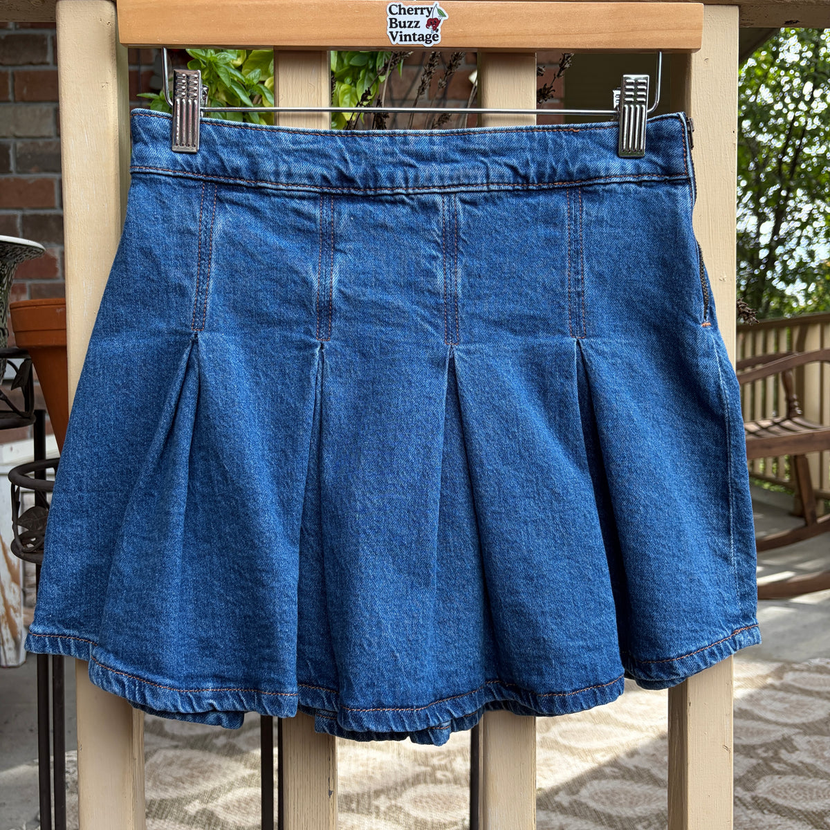 Denim Pleated Mini Skirt, S