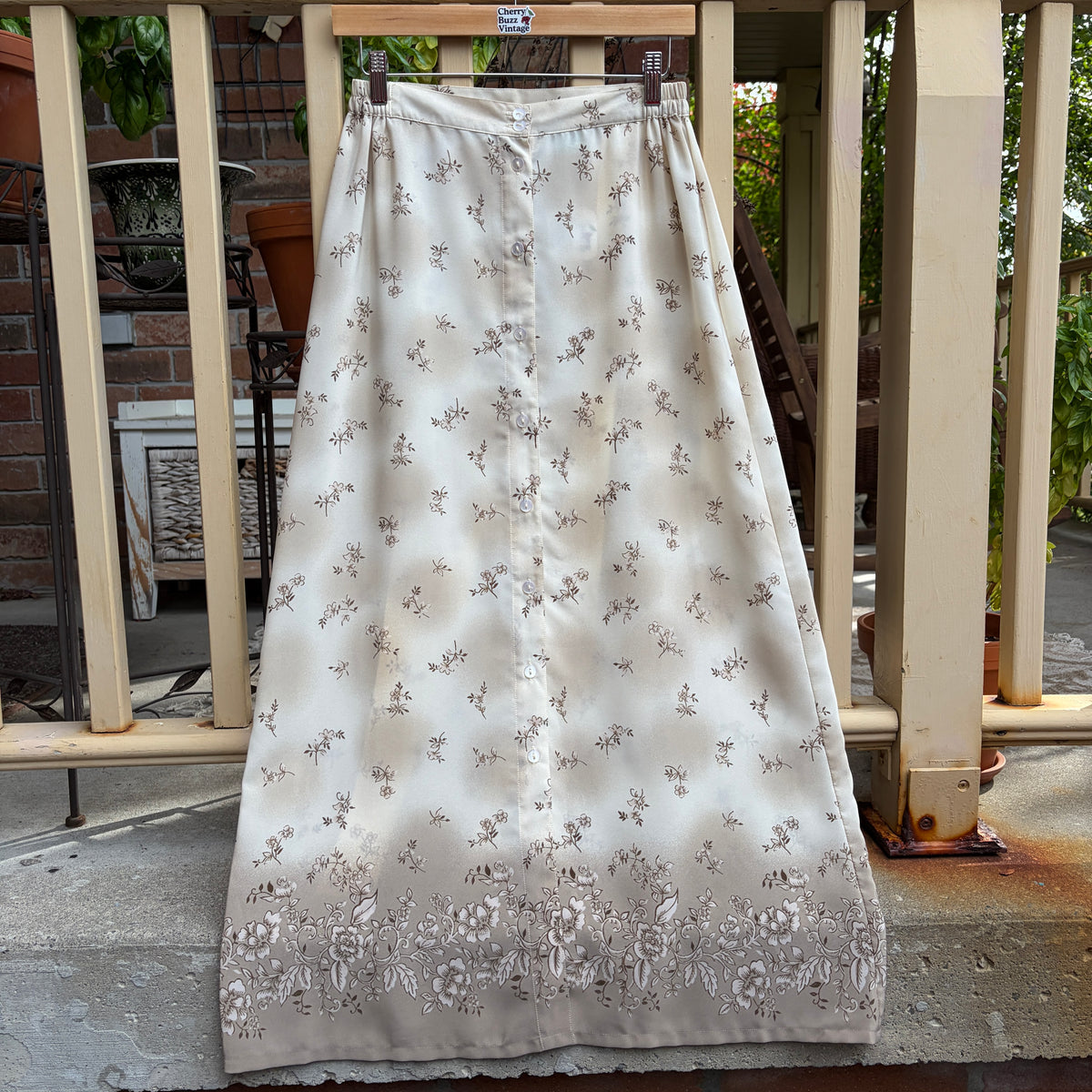 Beige Floral Maxi Skirt, S