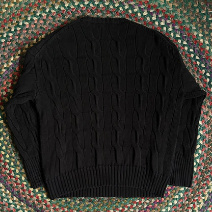 Polo Black Cable Knit Sweater, M - Cherry Buzz