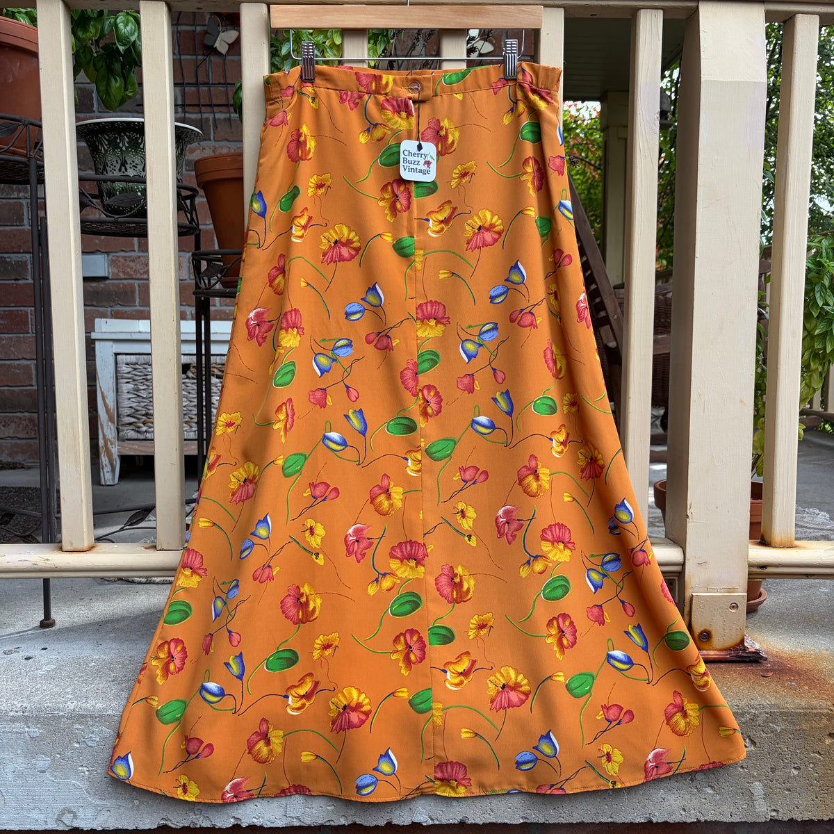 Orange Floral Maxi Skirt, M