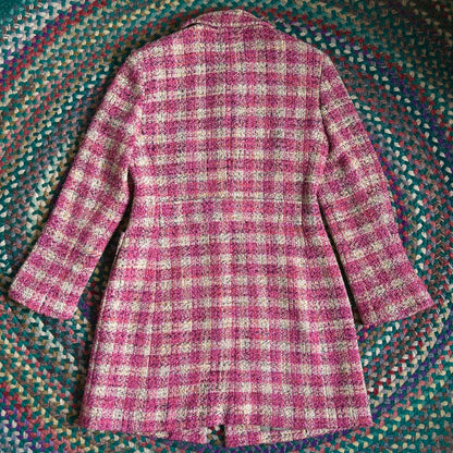 Anne Klein Pink and Tan Knee Length Knitted Plaid Coat, 4