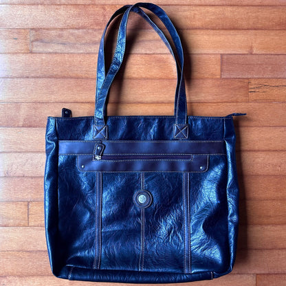 Mouflone Black Leather Tote Bag