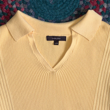 Cotton Ginny Yellow Collared V-Neck T-Shirt, L