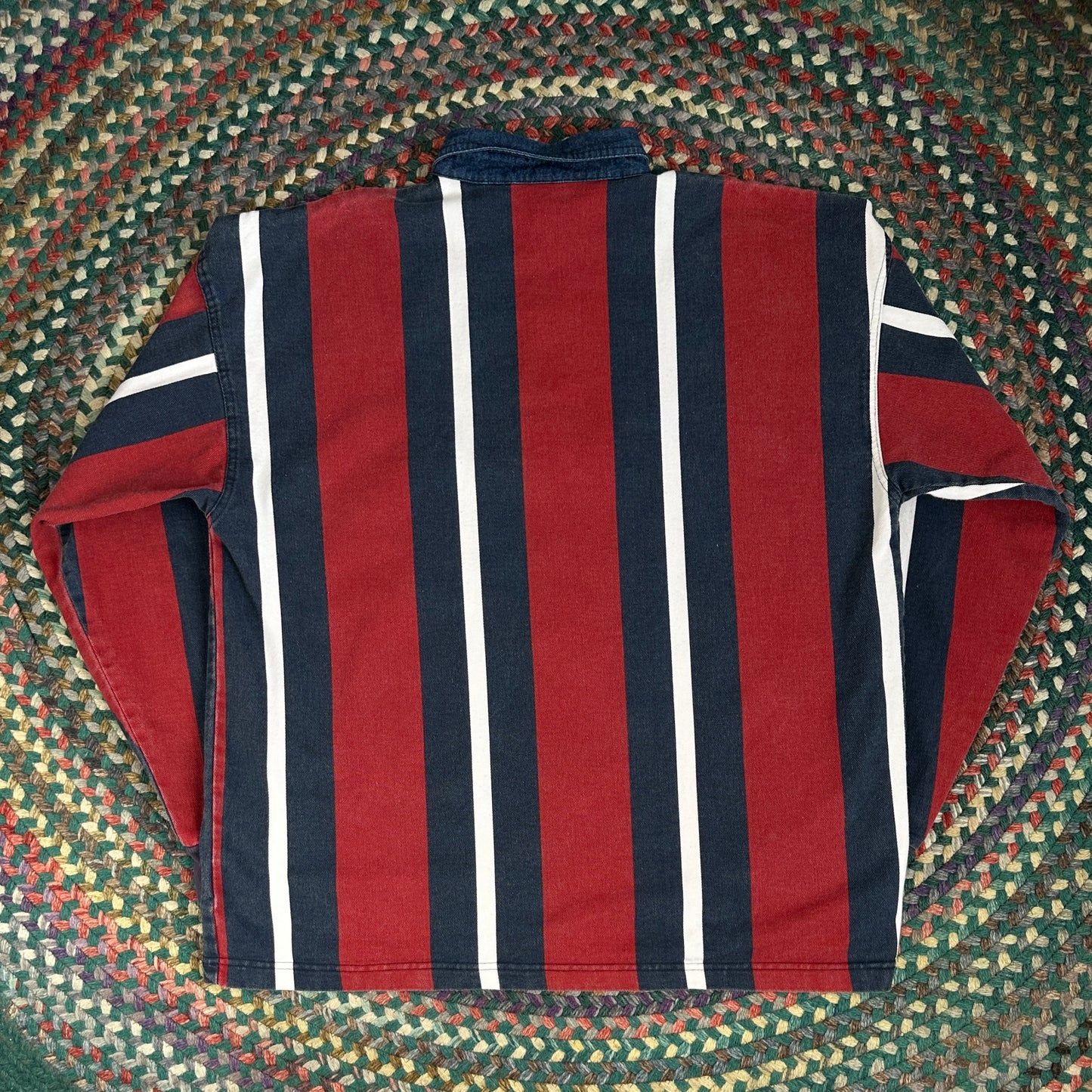 1990s Structure Activewear Red and Blue Rugby Shirt, XL