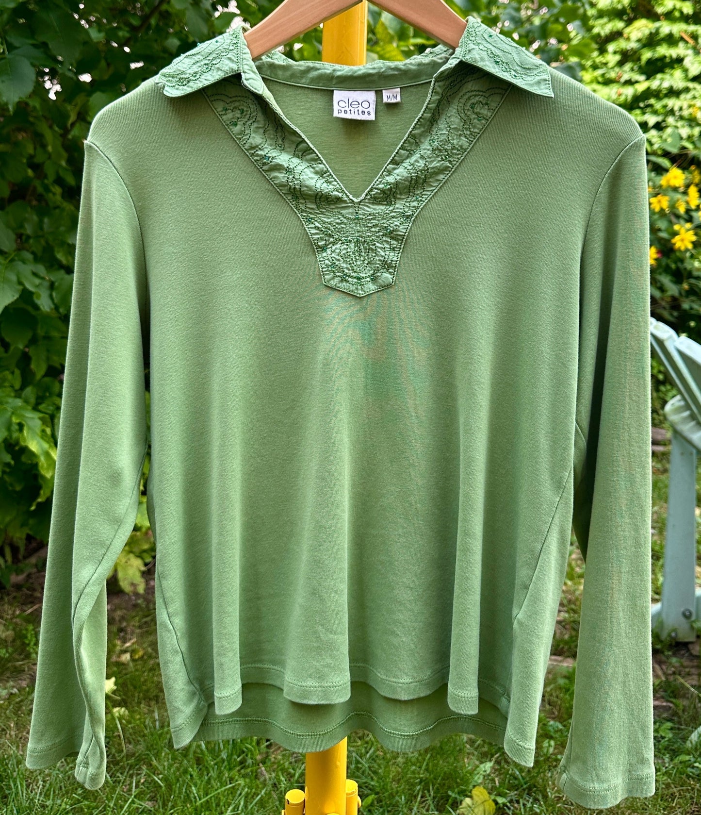 Cleo Petit Green Long Sleeve with Collar Details, M - Cherry Buzz