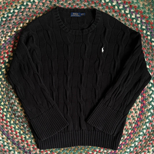 Polo Black Cable Knit Sweater, M - Cherry Buzz