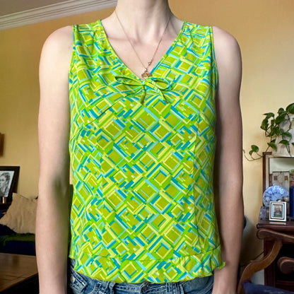 Lime Green and Blue V-Neck Tank Top, S