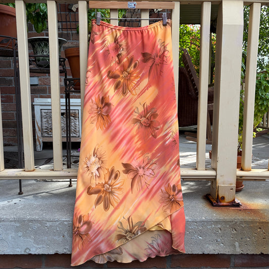 Orange Floral Maxi Skirt, M