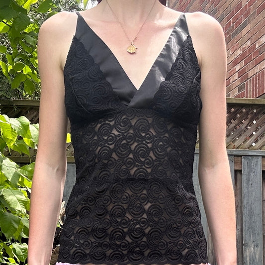 Le Chateau Black Lace Tank Top, M