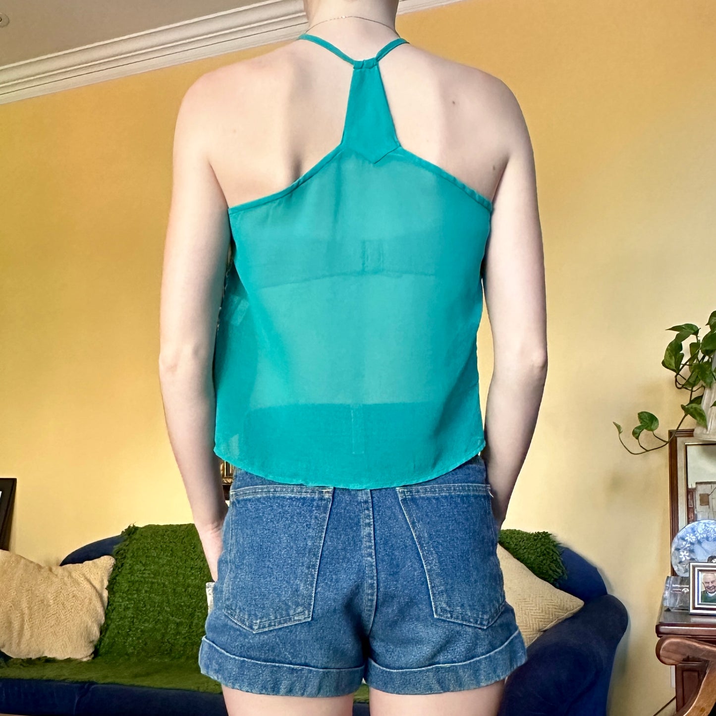 Beaded Teal Tank Top, L