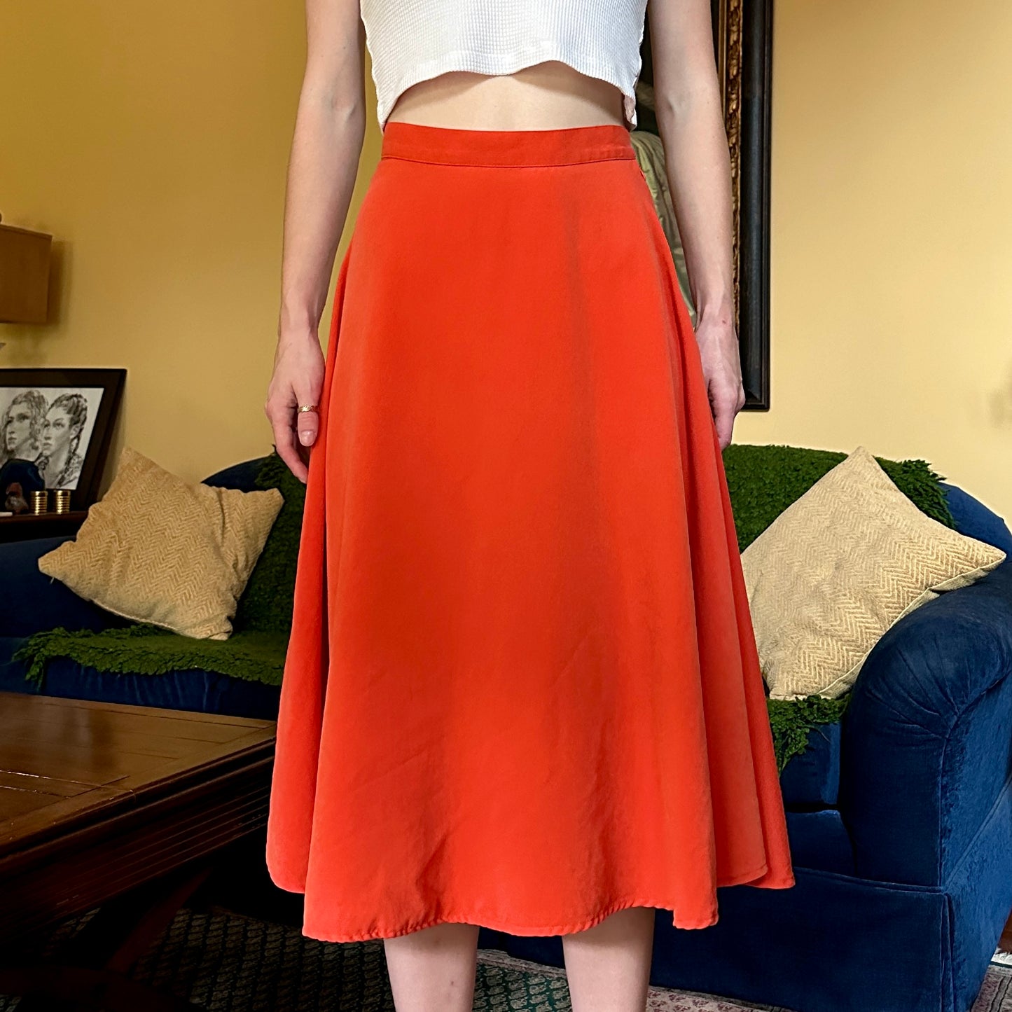 American Apparel Orange Circle Skirt, S