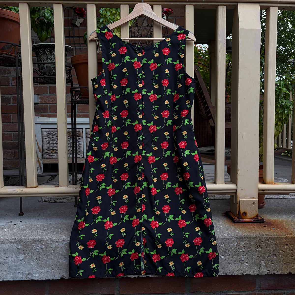 Black Floral Midi Dress, L