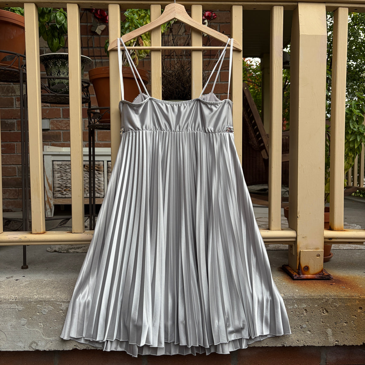 Silver Pleated Cocktail Dress, M