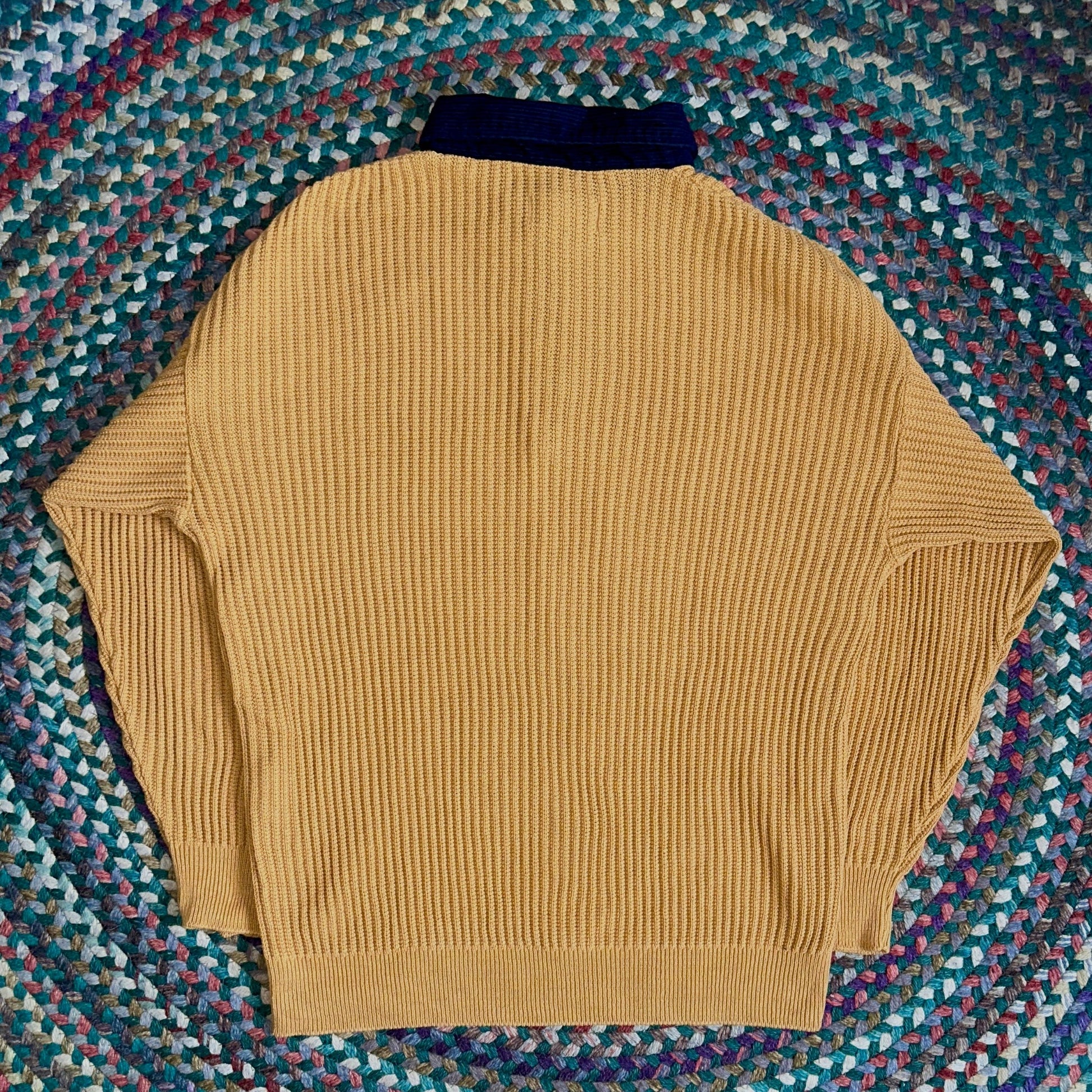 Yellow Sweater with Blue Corduroy Collar, XL - Cherry Buzz