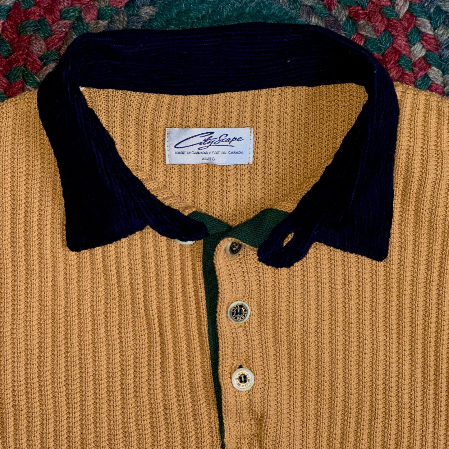 Yellow Sweater with Blue Corduroy Collar, XL - Cherry Buzz