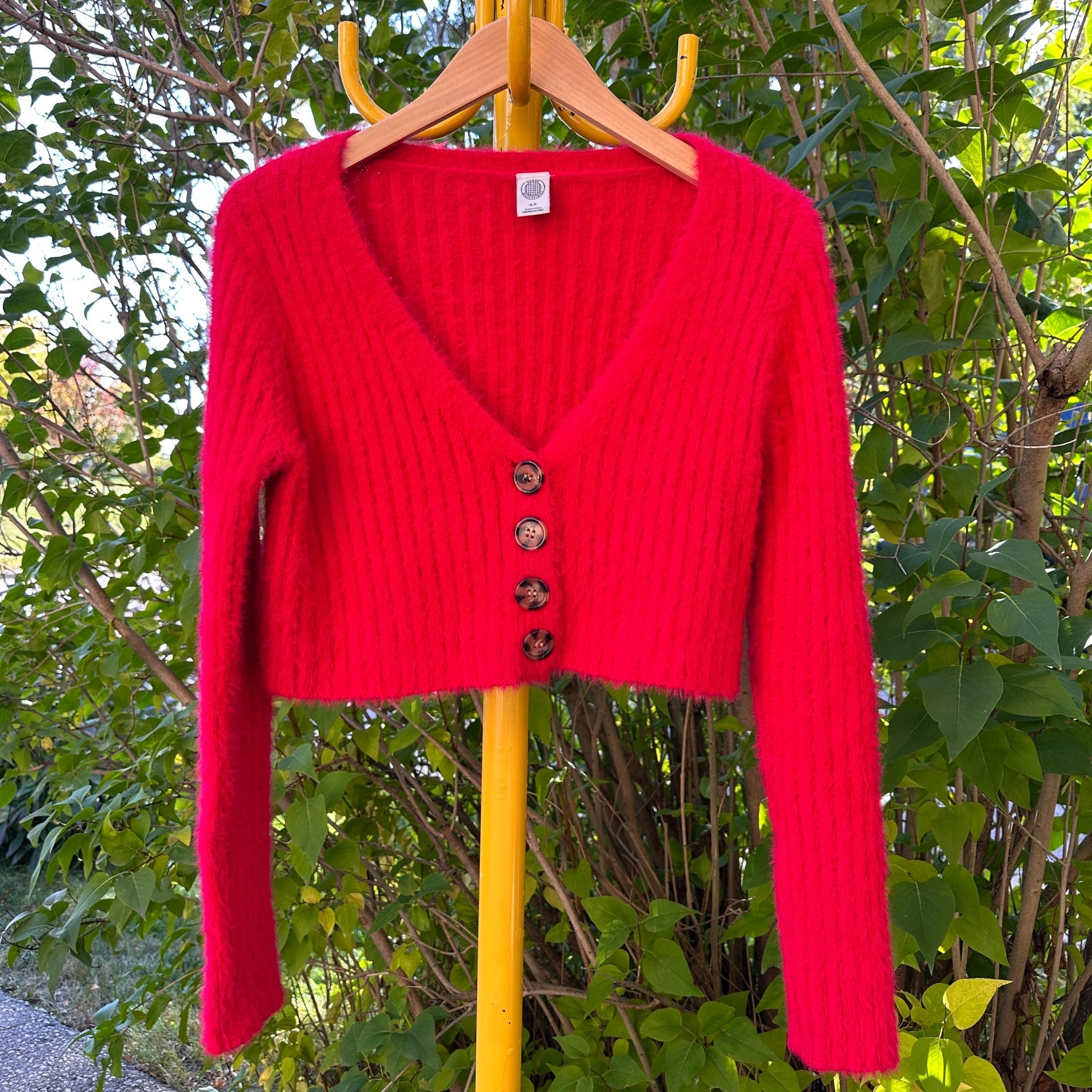 Urban Outfitters Red Fuzzy Cropped Cardigan, S - Cherry Buzz