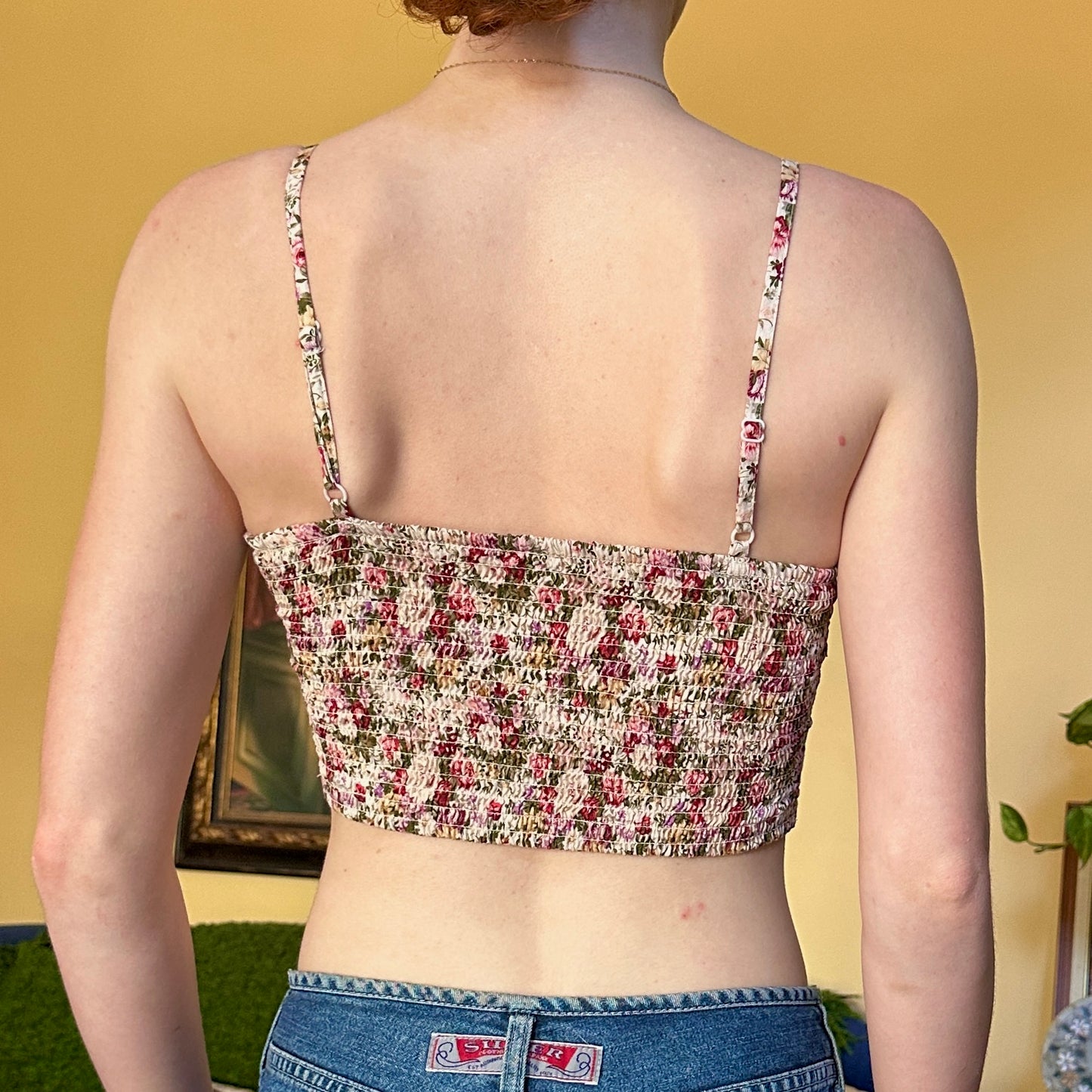 Floral Corset Crop Top with Built in Bra, XS