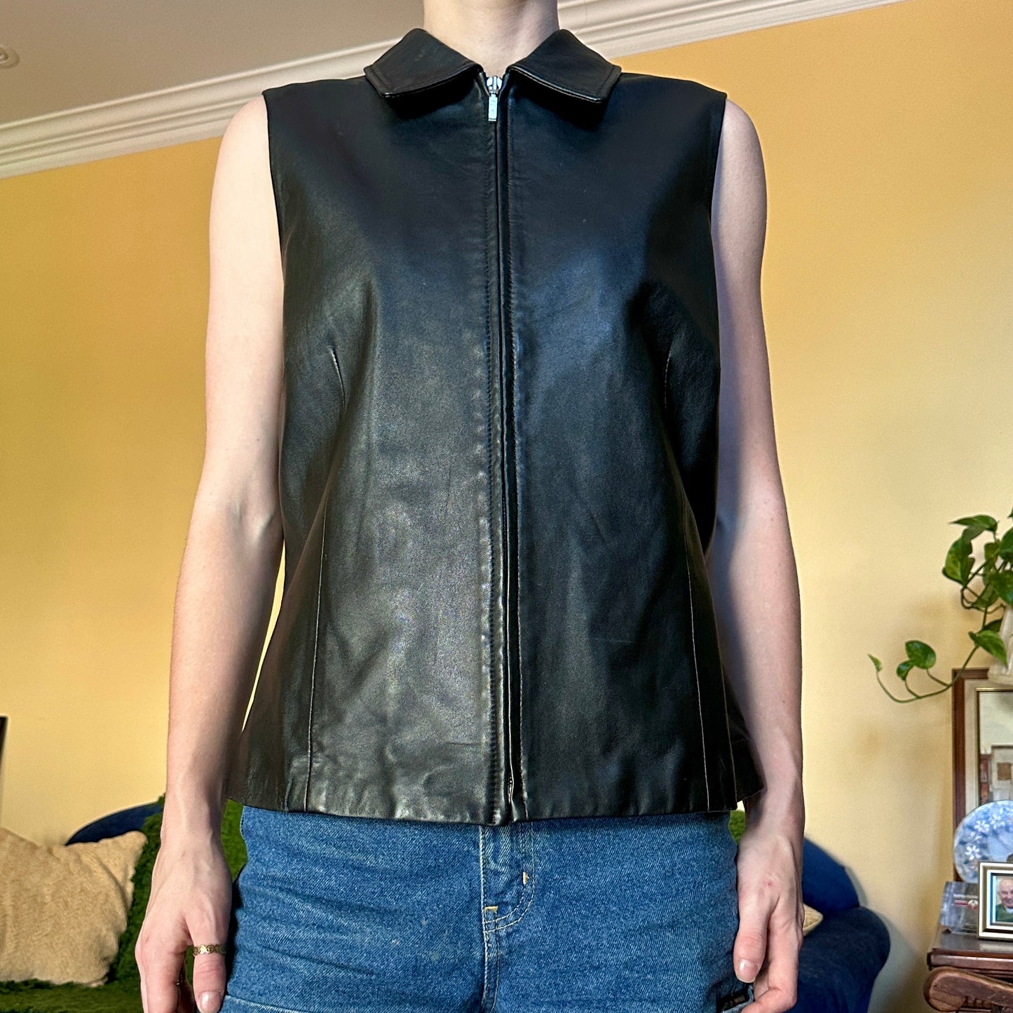 Casual Corner Annex Black Leather Vest, L