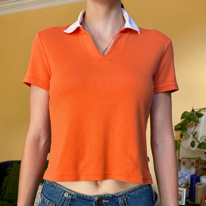 U2 Orange Cotton V-Neck with White Collar, M