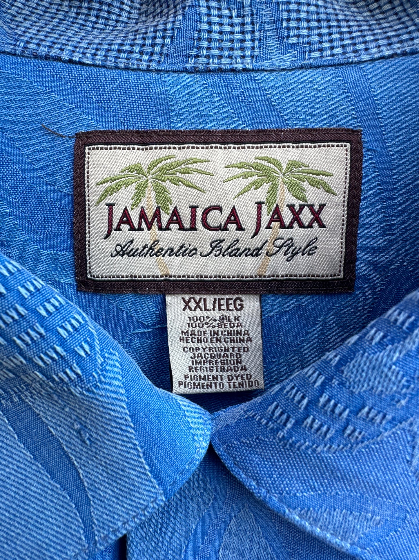 Jamaica Jaxx Blue Silk Button Down, XXL - Cherry Buzz