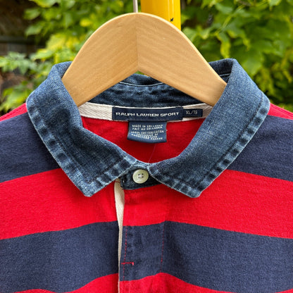 Vintage Y2K Polo Sport Long Sleeve with Denim Collar - Cherry Buzz