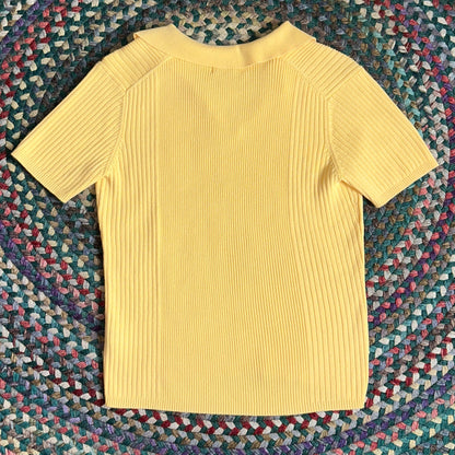 Cotton Ginny Yellow Collared V-Neck T-Shirt, L