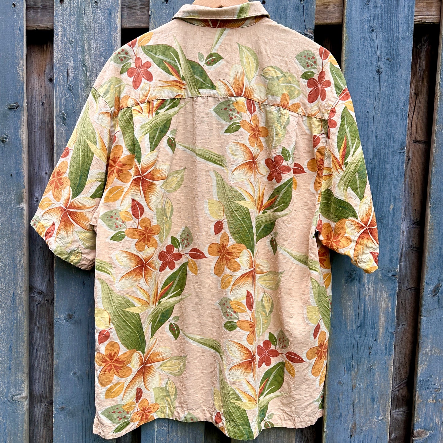 Jamaica Jaxx Silk Orange Floral Hawaiian Button Down, L