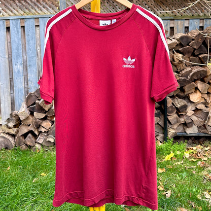 Adidas Red 3 Stripes T-Shirt, M - Cherry Buzz