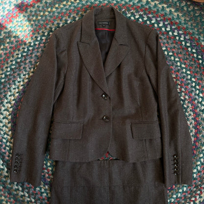 Holt Renfrew Vintage Brown Wool and Cotton Skirt Suit Set, 14