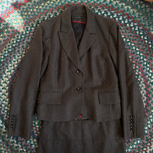 Holt Renfrew Vintage Brown Wool and Cotton Skirt Suit Set, 14