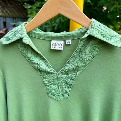 Cleo Petit Green Long Sleeve with Collar Details, M - Cherry Buzz