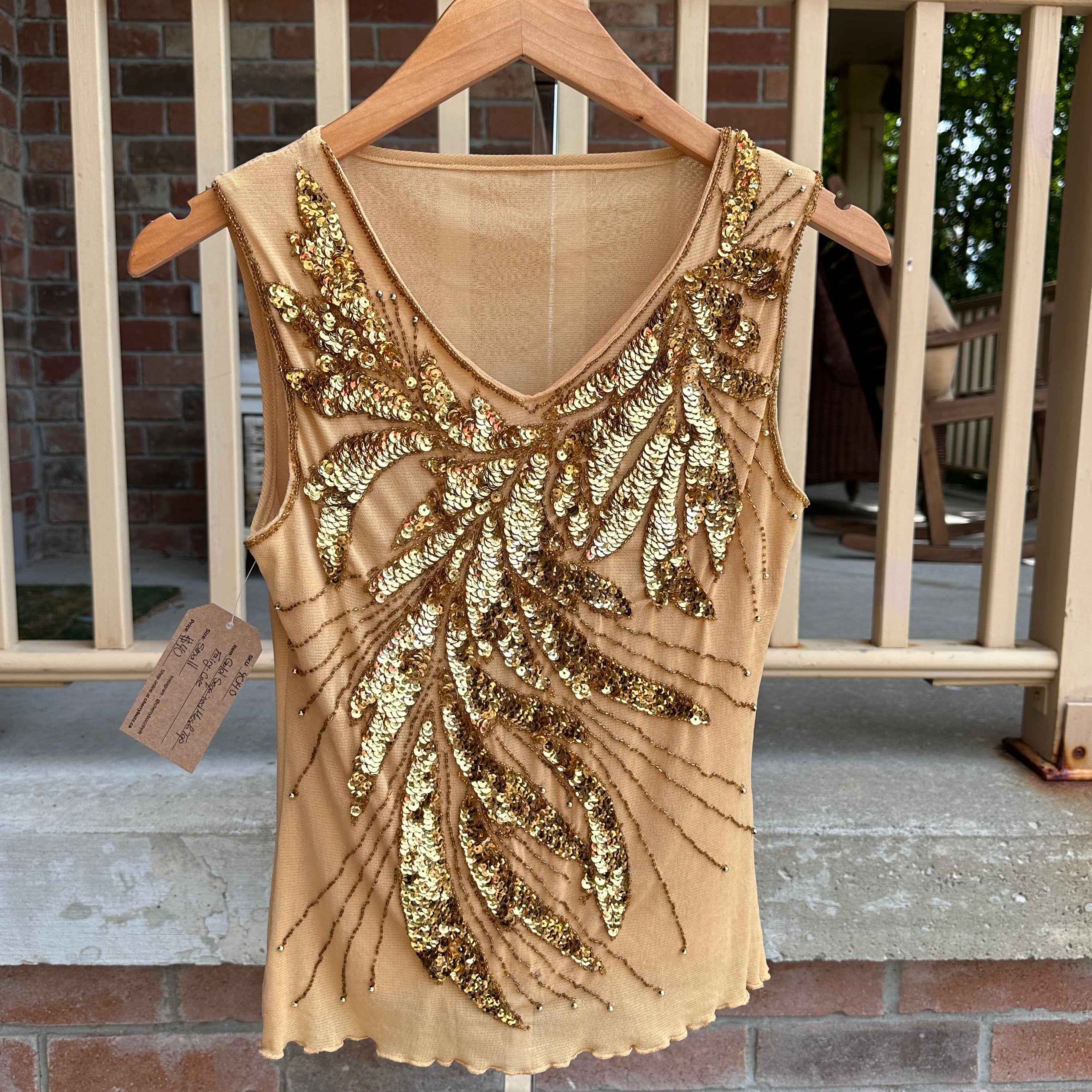 Gold Sequin Mesh Top S Gold Small Mesh