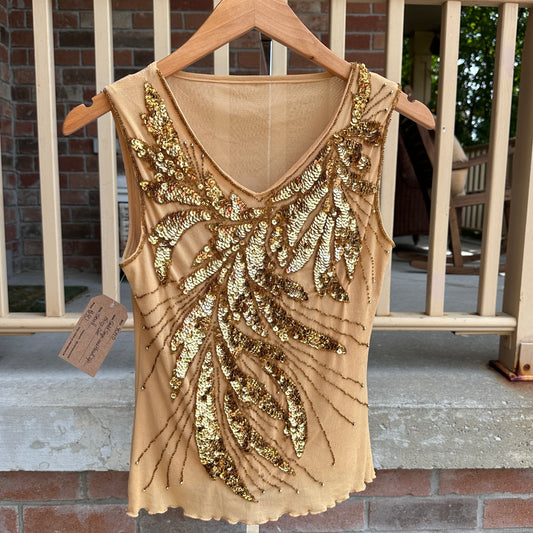 Gold Sequin Mesh Top, S