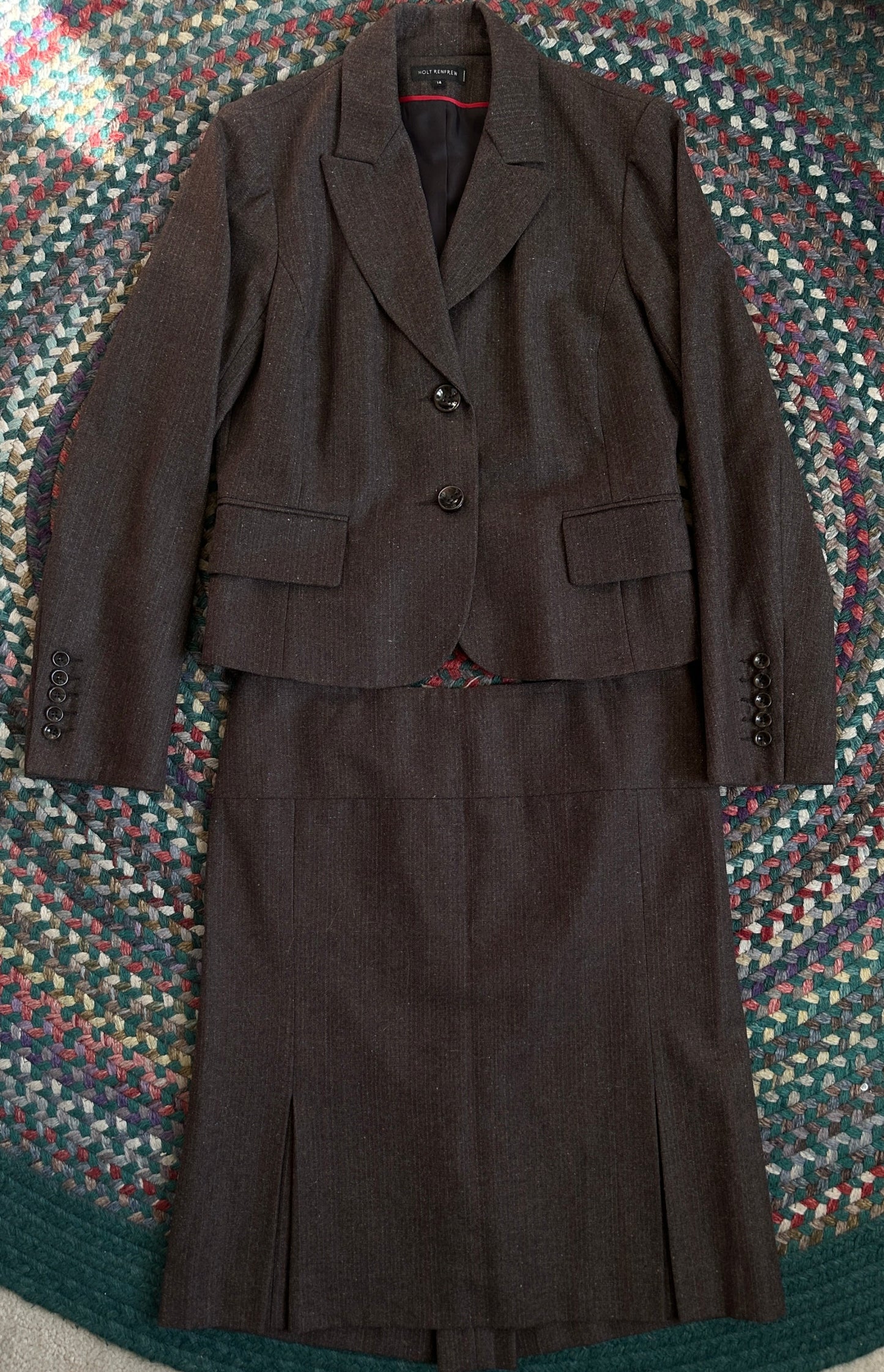 Holt Renfrew Vintage Brown Wool and Cotton Skirt Suit Set, 14