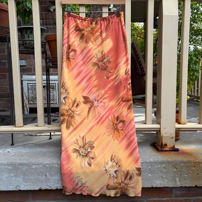 Orange Floral Maxi Skirt, M