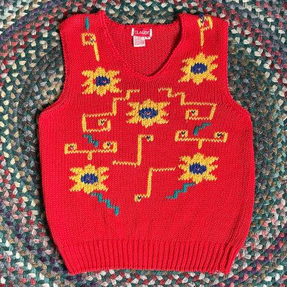 Claude Red Knit Sweater Vest, M - Cherry Buzz