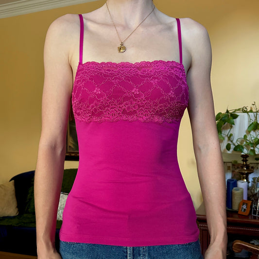 Pink Lace Camisole with Built in Bra, S