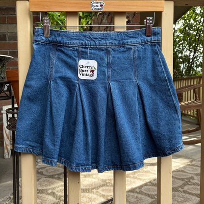 Denim Pleated Mini Skirt, S
