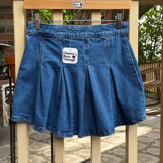 Denim Pleated Mini Skirt, S